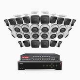 H500 - Kit de surveillance PoE 5MP à 32 canaux avec 16 caméras bullet et 16 caméras tourelle, Vision nocturne Infrarouge 2.0, Microphone intégré, Fente pour carte SD, Fonctionne avec Alexa, Switch PoE 16 ports inclus